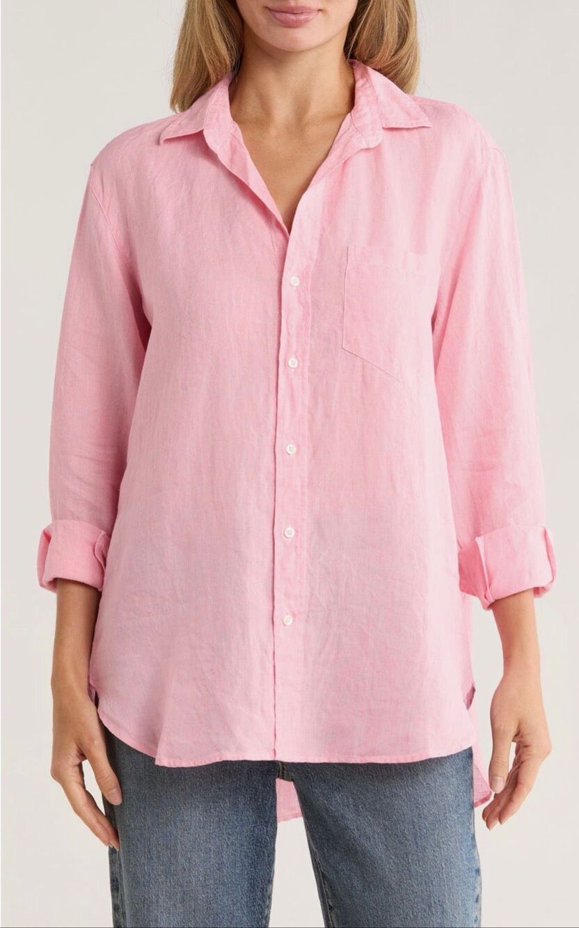 Frank & Eileen Joedy Boyfriend Button-Up Shirt in Pink NWT Size Medium